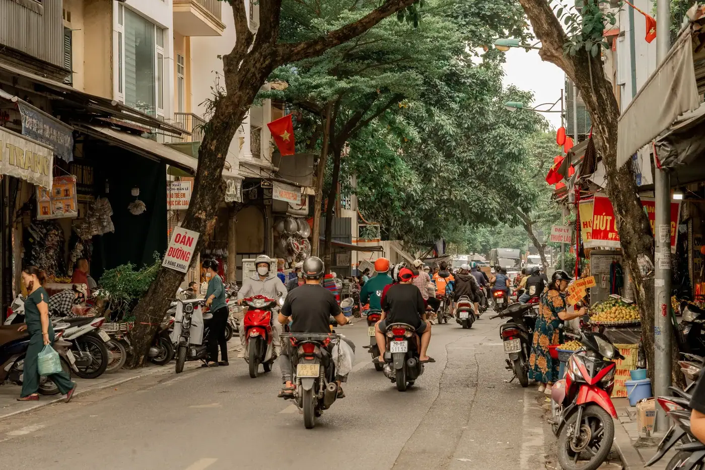 Motorbikes and shopfronts on a typical Da Nang street