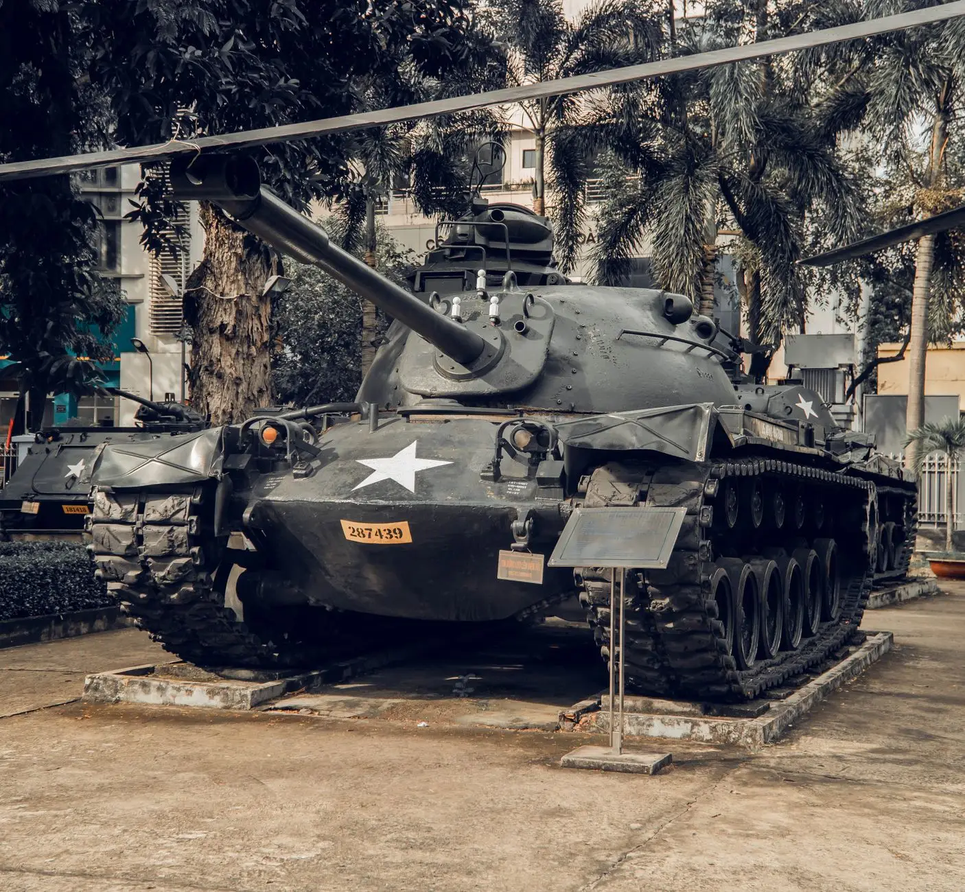 Vietnam War-era M48 tank on outdoor display at a Ho Chi Minh City museum