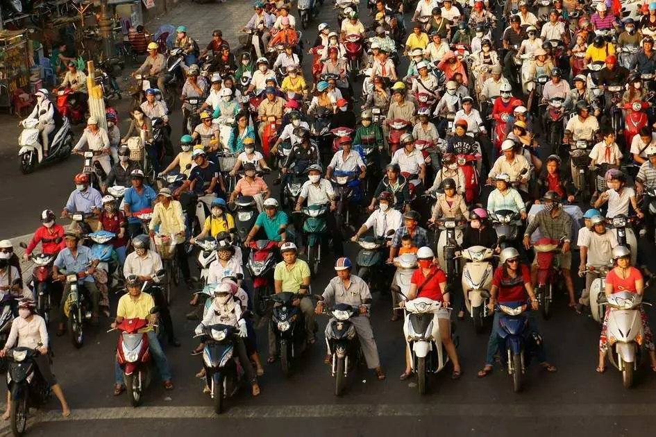 Iconic Saigon rush hour — motorbikes during peak traffic