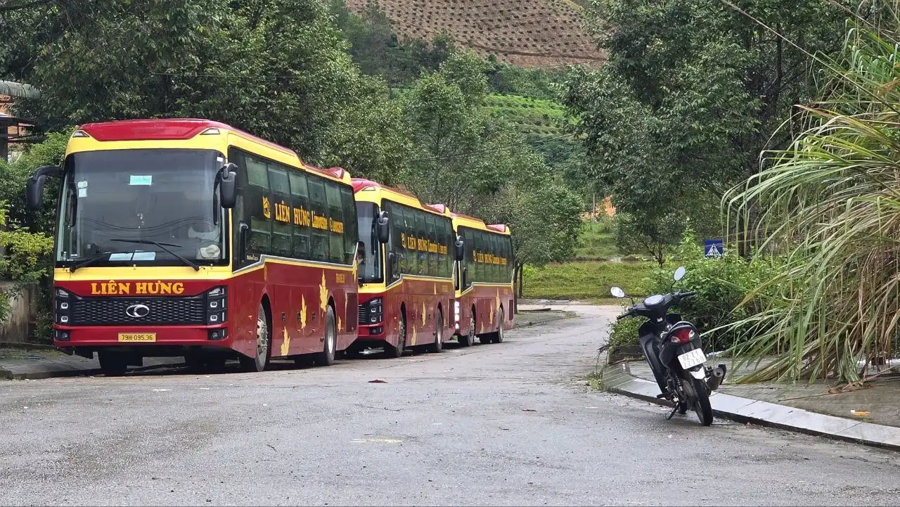 Parked coaches at a bus terminal in Vietnam