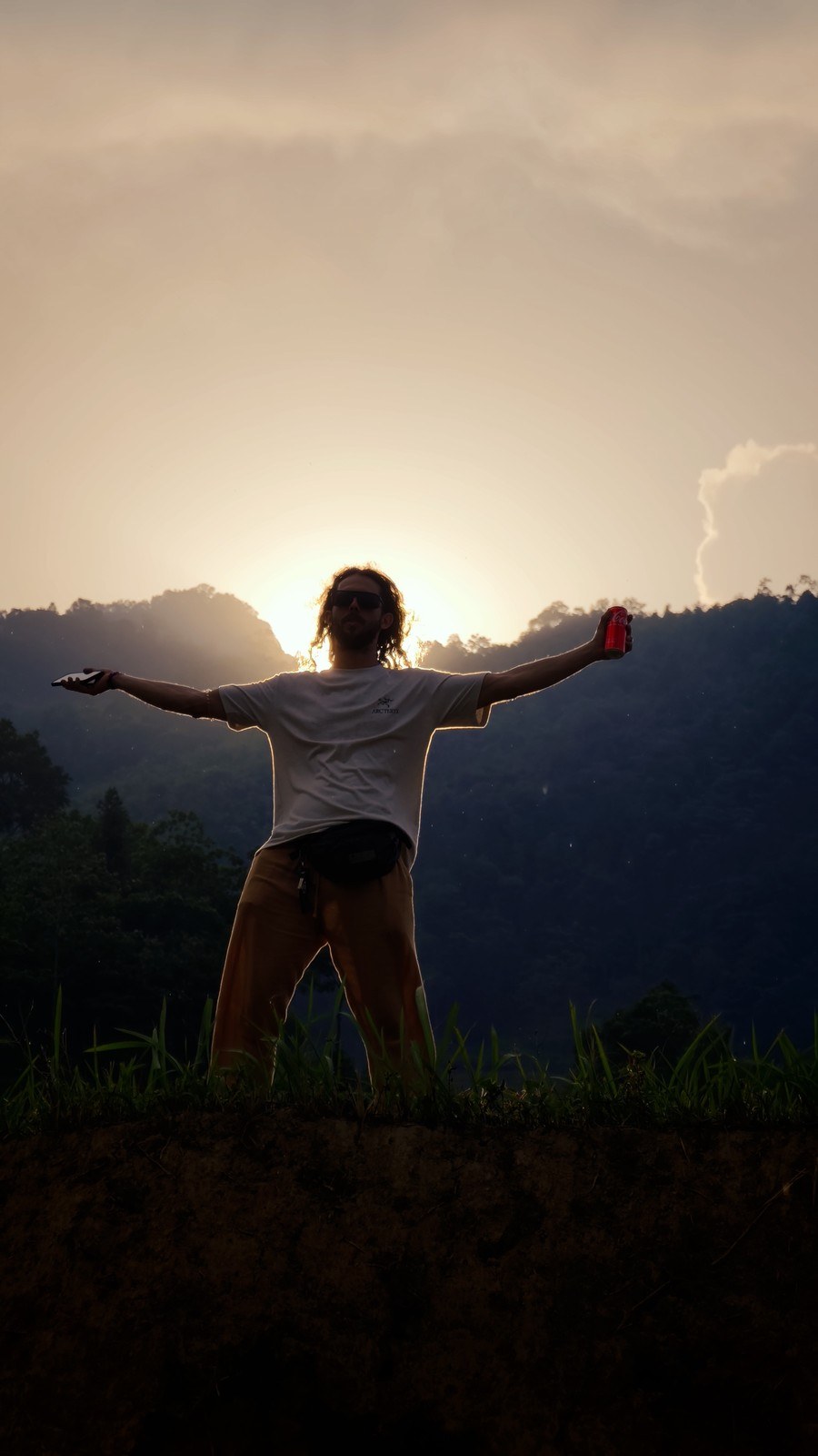 Silhouette against a mountain sunset in northern Vietnam