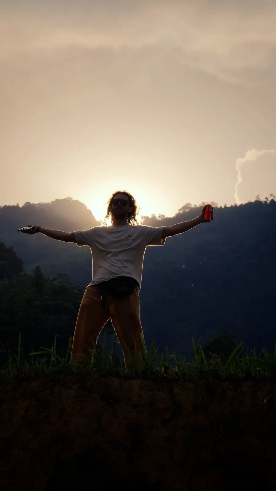 Silhouette against a mountain sunset in northern Vietnam
