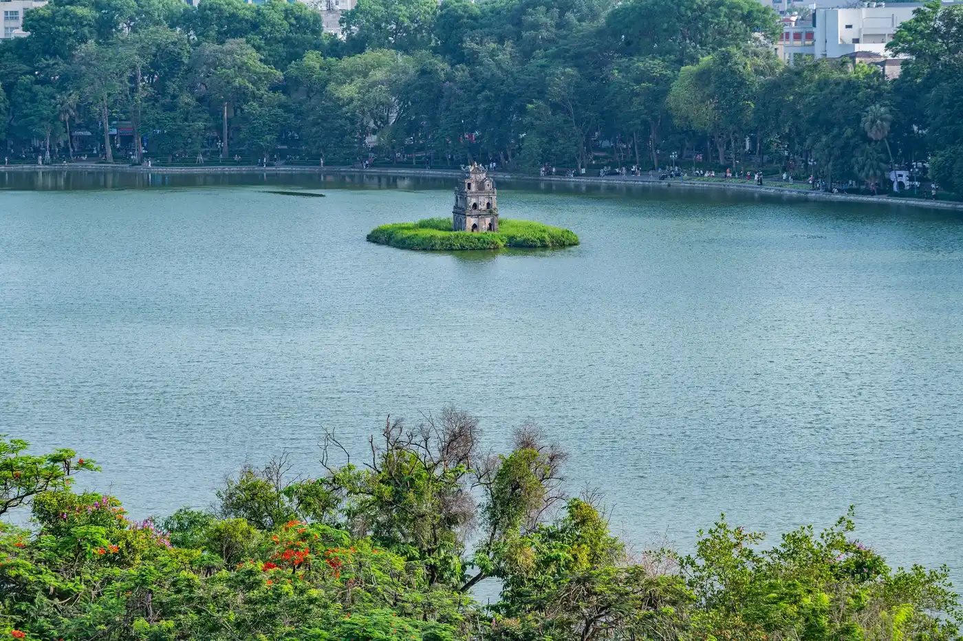 Turtle Tower sits on a tiny island in Hoan Kiem Lake