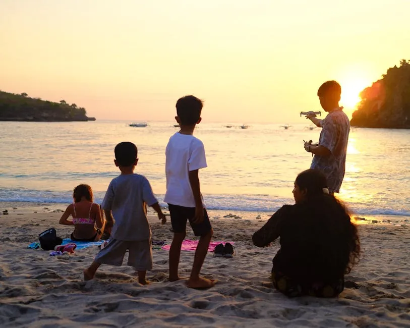 Expat family on a Southeast Asian beach at sunset