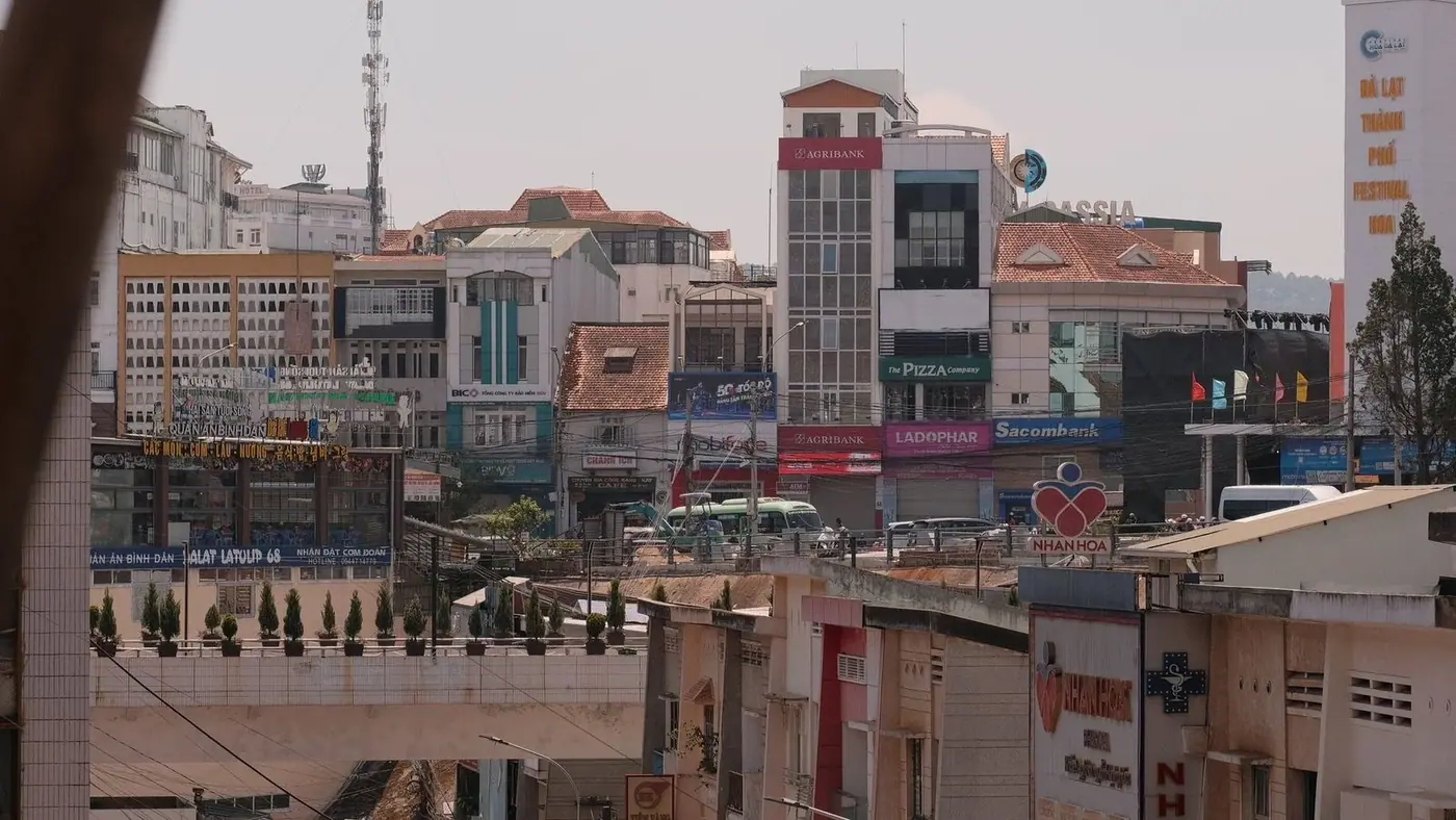 Da Lat city skyline with hillside buildings