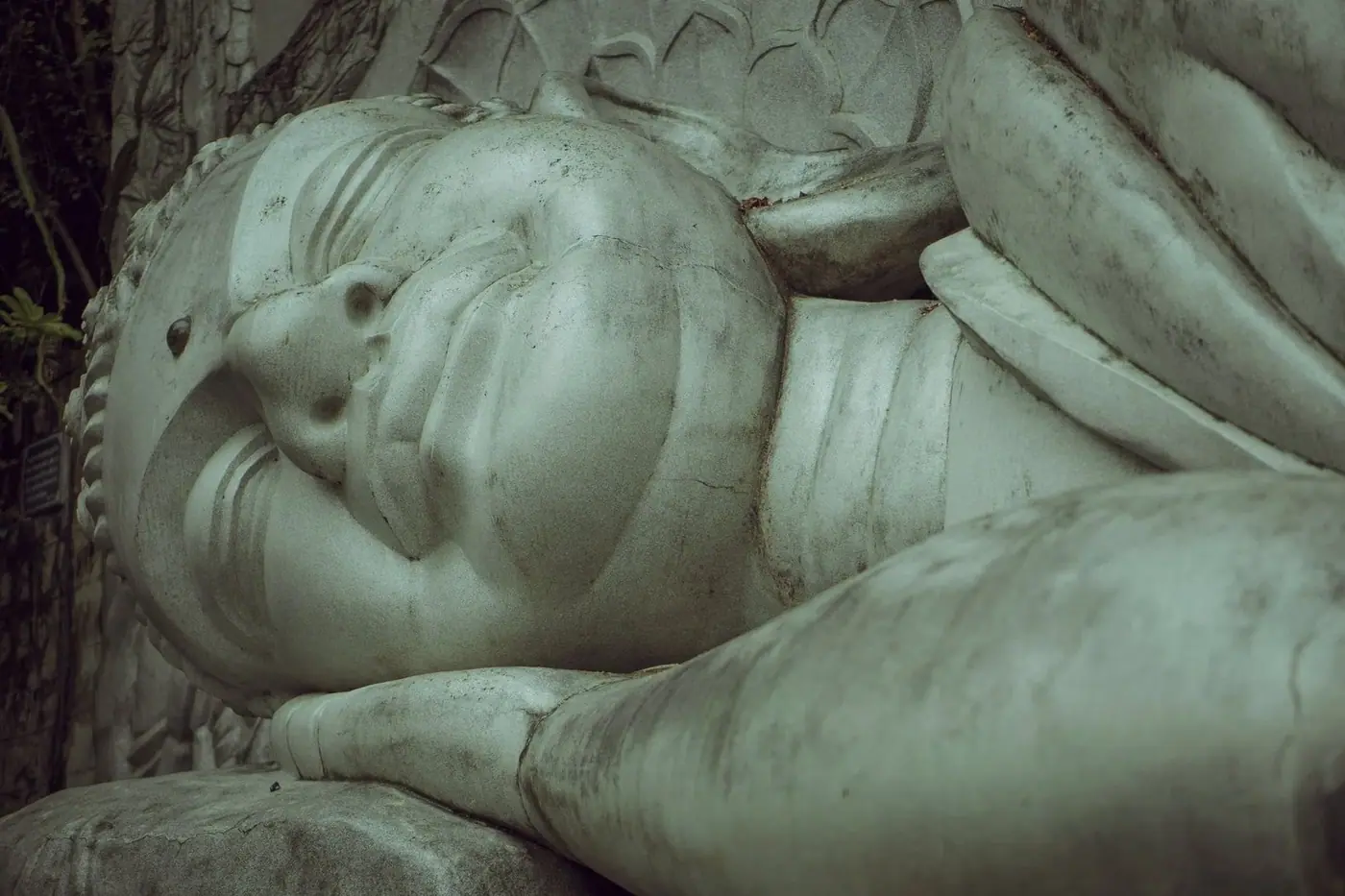 close-up of a Buddha statue at Long Son Pagoda