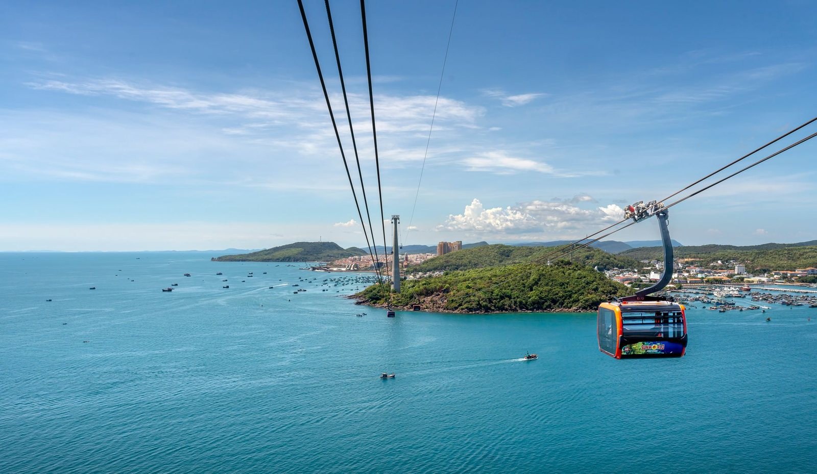 Cable car gondola crossing the sea toward Hon Thom island in Phu Quoc