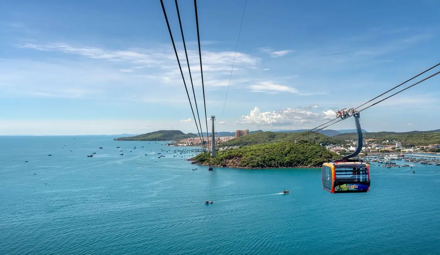 Cable car gondola crossing the sea toward Hon Thom island in Phu Quoc