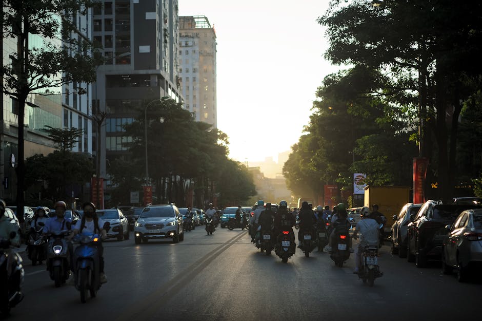 Evening street in Vietnam with motorbikes — where most of life happens