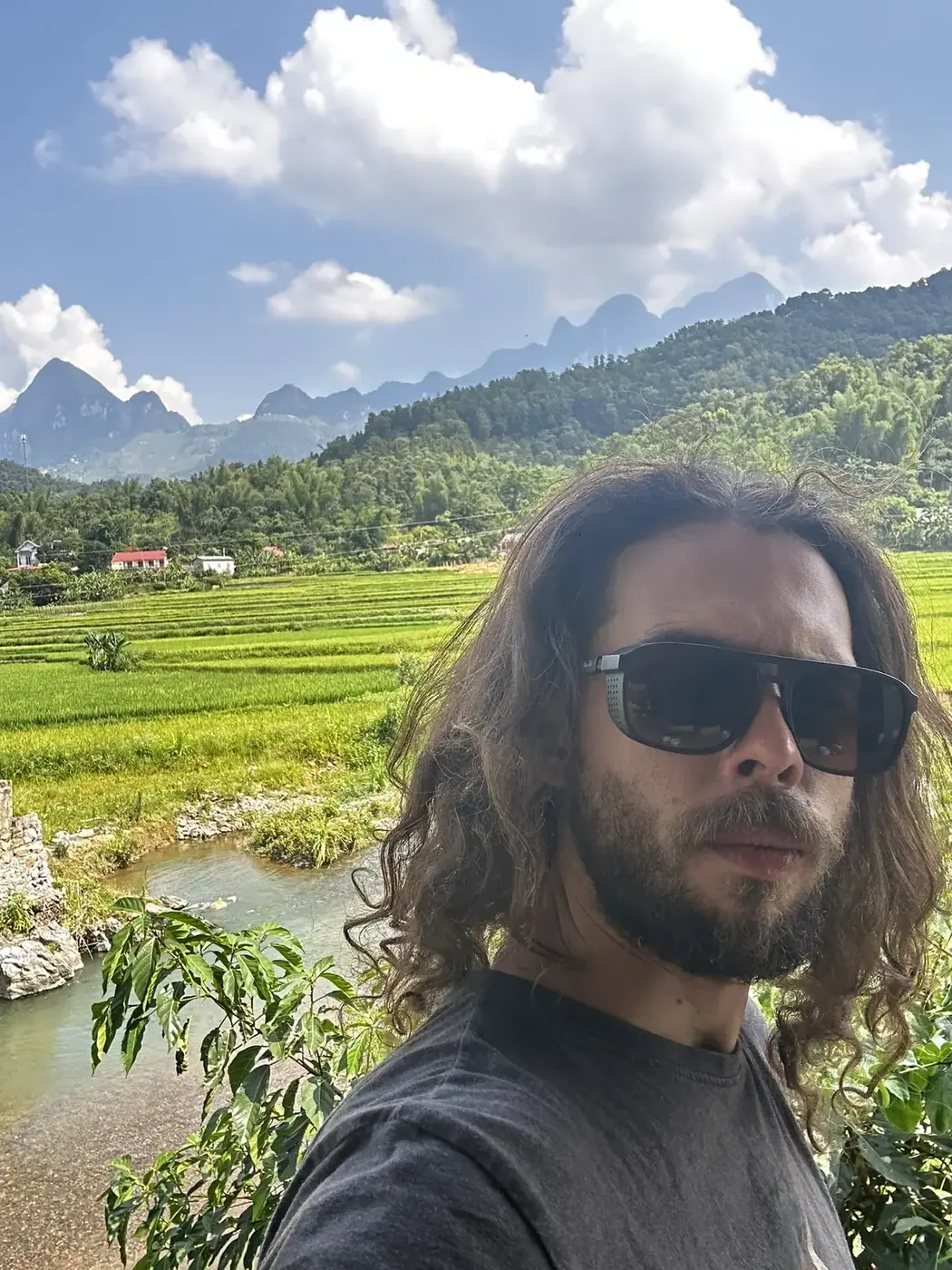 Travelers on a mountain trail in northern Vietnam