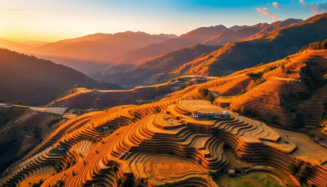 Golden Sapa rice terraces at September harvest