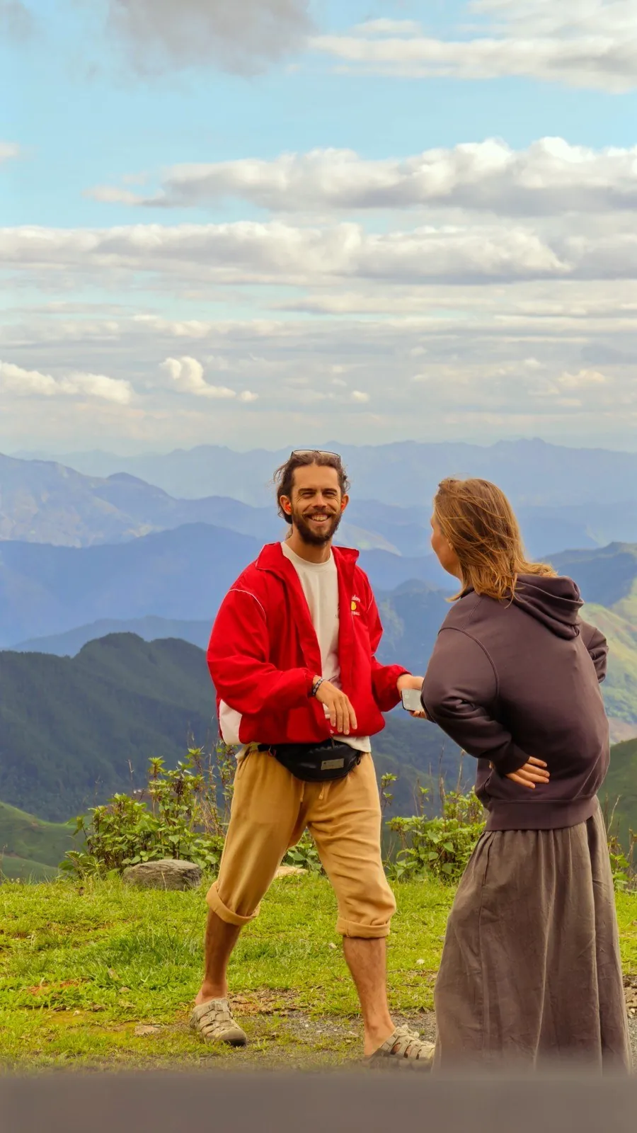 Man and woman at Moc Chau mountain viewpoint Vietnam