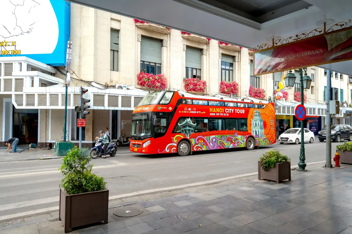Tour bus on a street in Vietnam