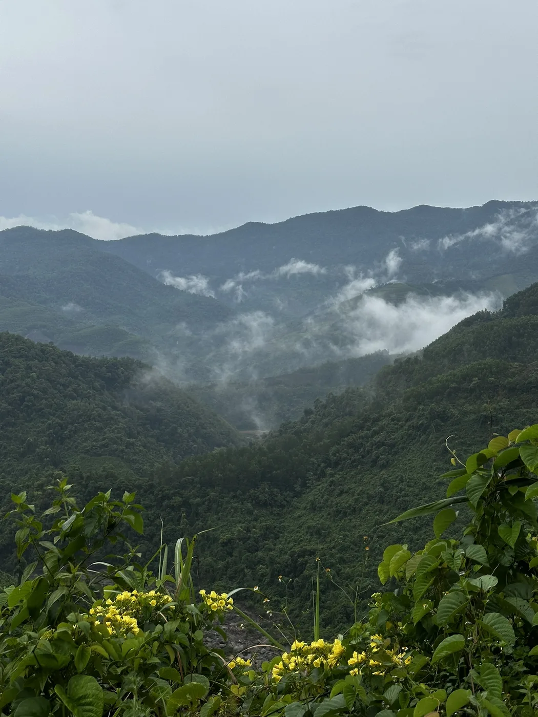 Misty mountain ridges near Hue in central Vietnam