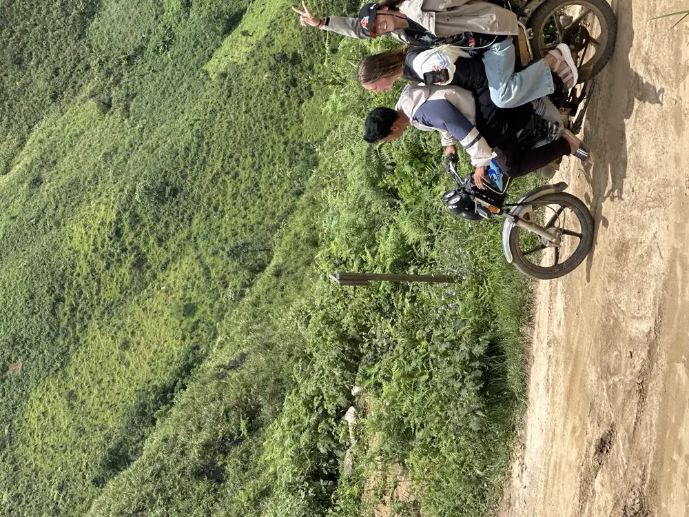 Three travelers riding motorbikes on the Ha Giang loop, Vietnam