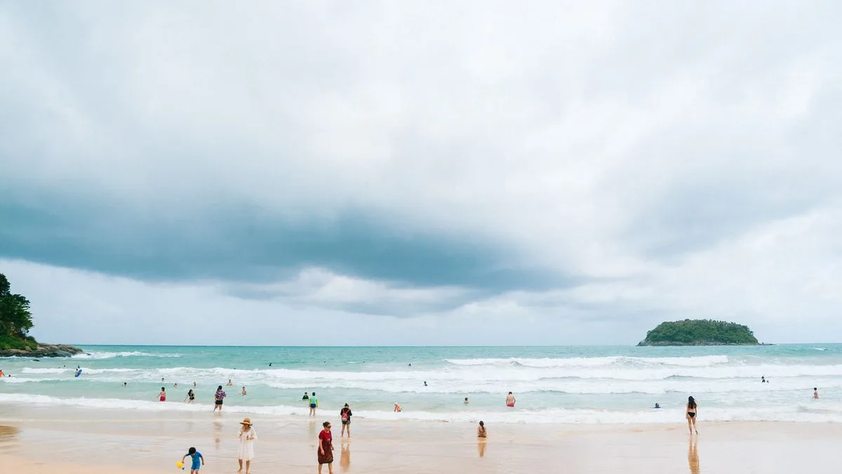 Phuket beach during monsoon season in June