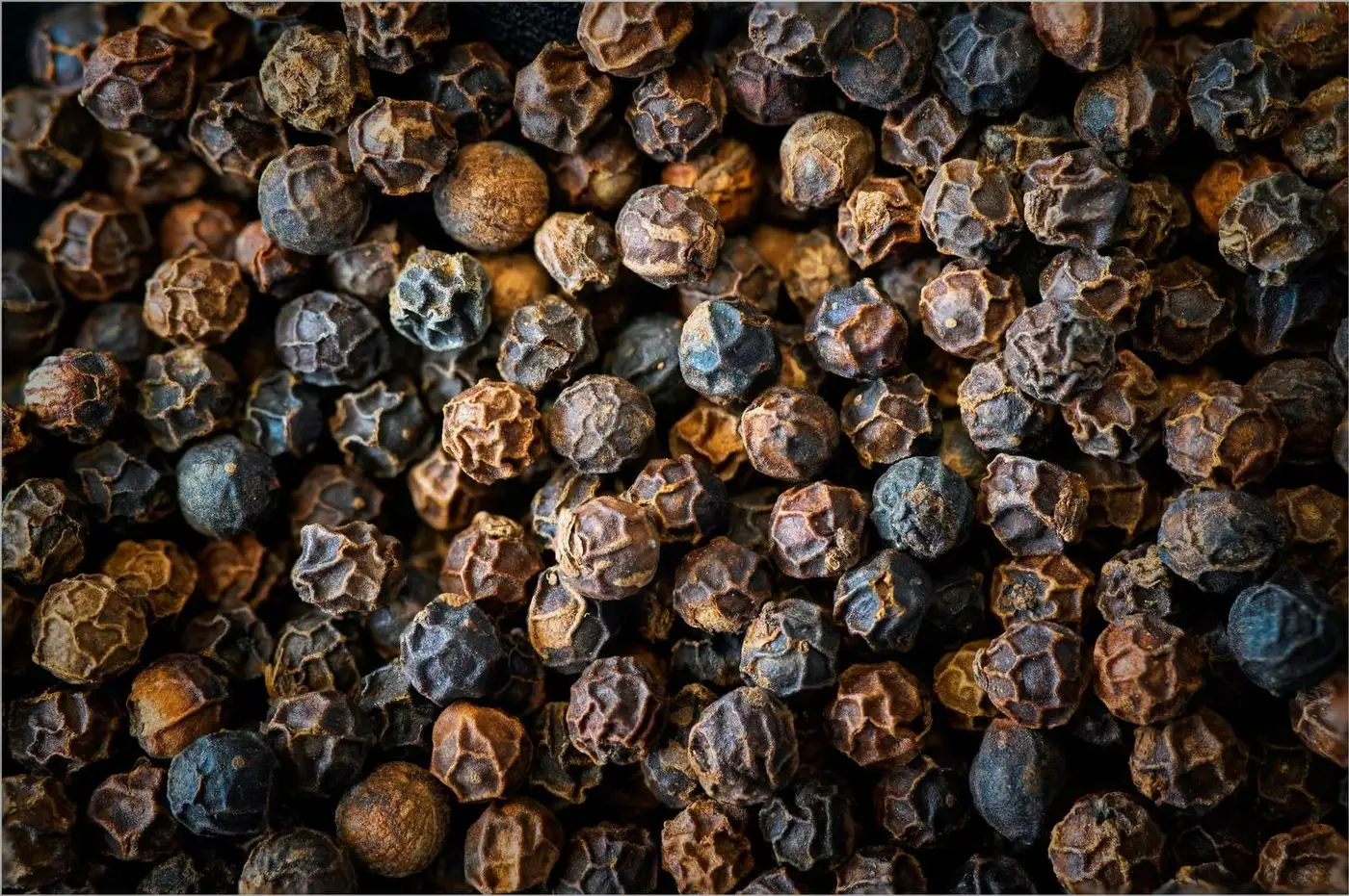 Close-up of dried black peppercorns from Phu Quoc