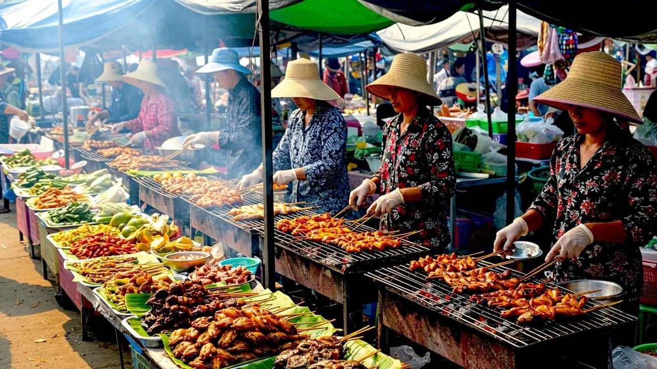 Cheap Vietnamese street food and local market prices on the ground