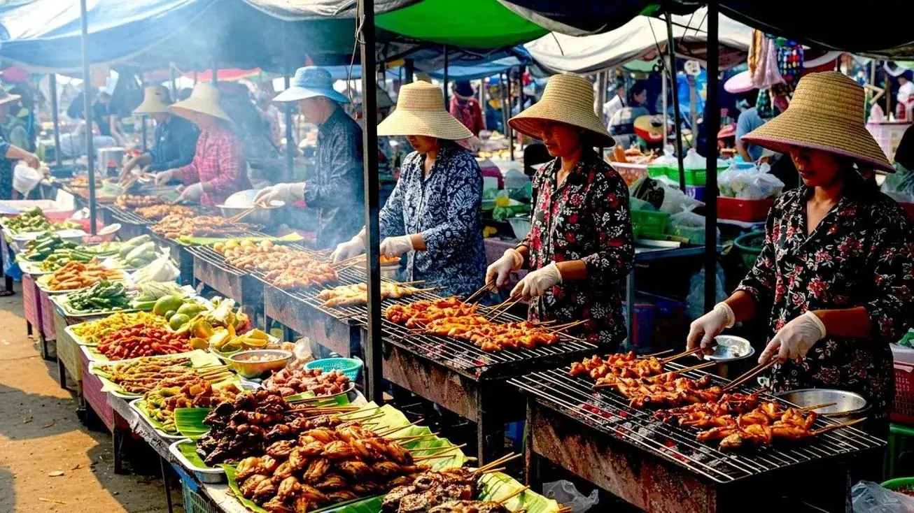 Cheap Vietnamese street food and local market prices on the ground